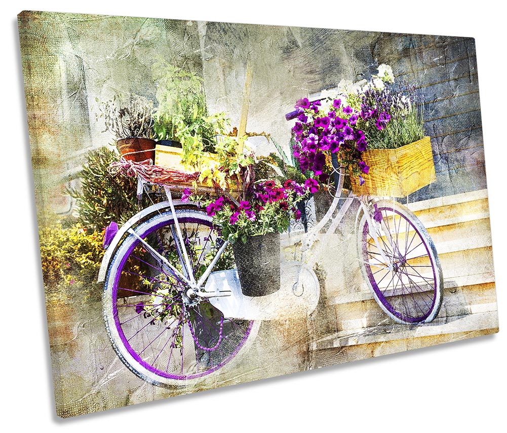 Vintage Bicycle Bike Floral SINGLE CANVAS WALL ARTWORK Print Art | eBay