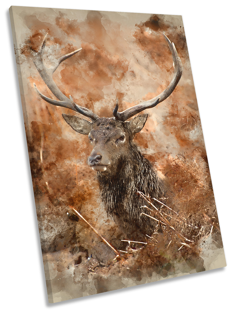 Stag Antlers Deer Brown Print Canvas Wall Art Portrait Picture Ebay