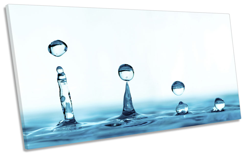 Water Drops Bathroom Print PANORAMIC CANVAS WALL ART Picture Blue | eBay