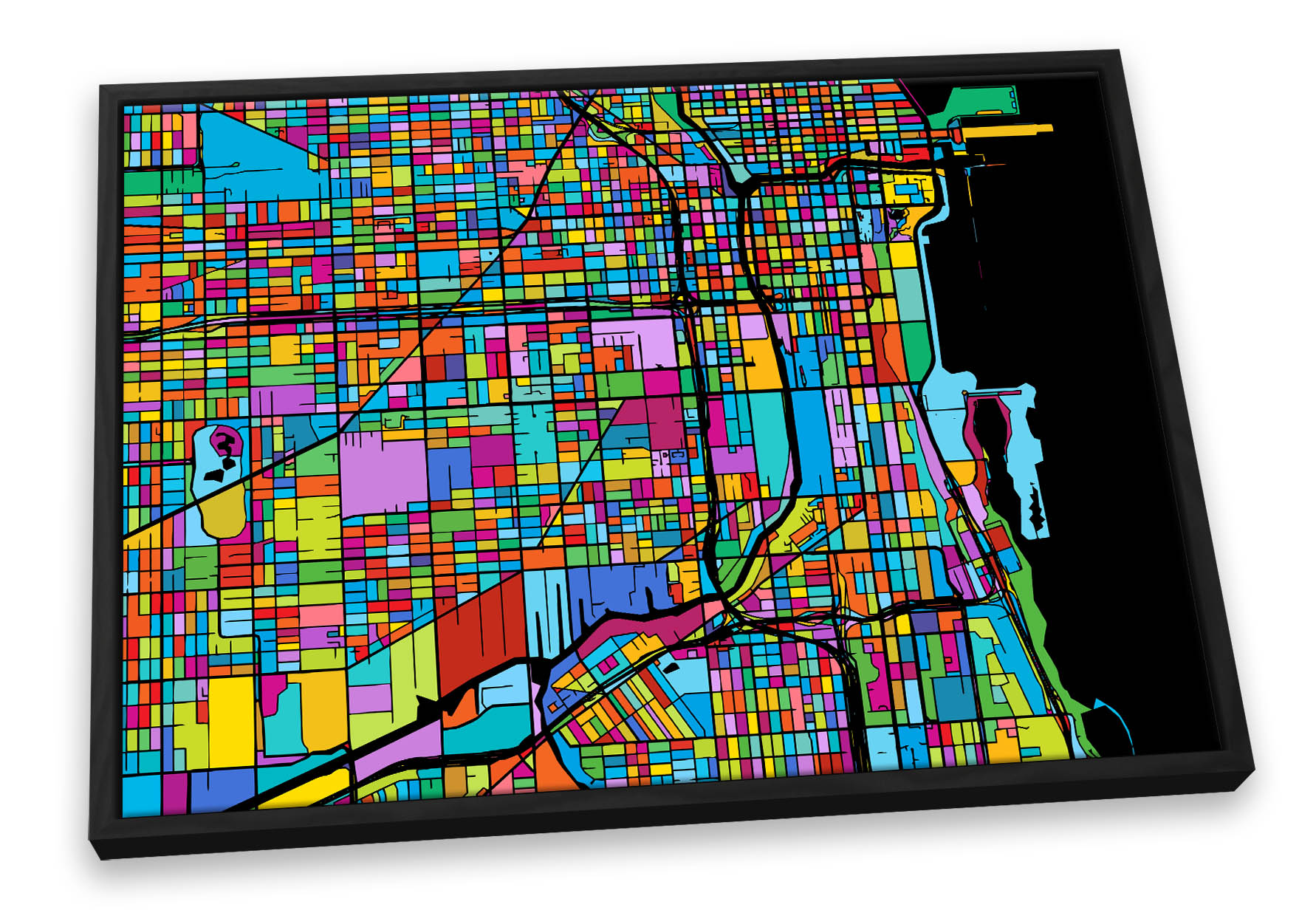 Chicago City Modern Map CANVAS FLOATER FRAME Wall Art Print Picture
