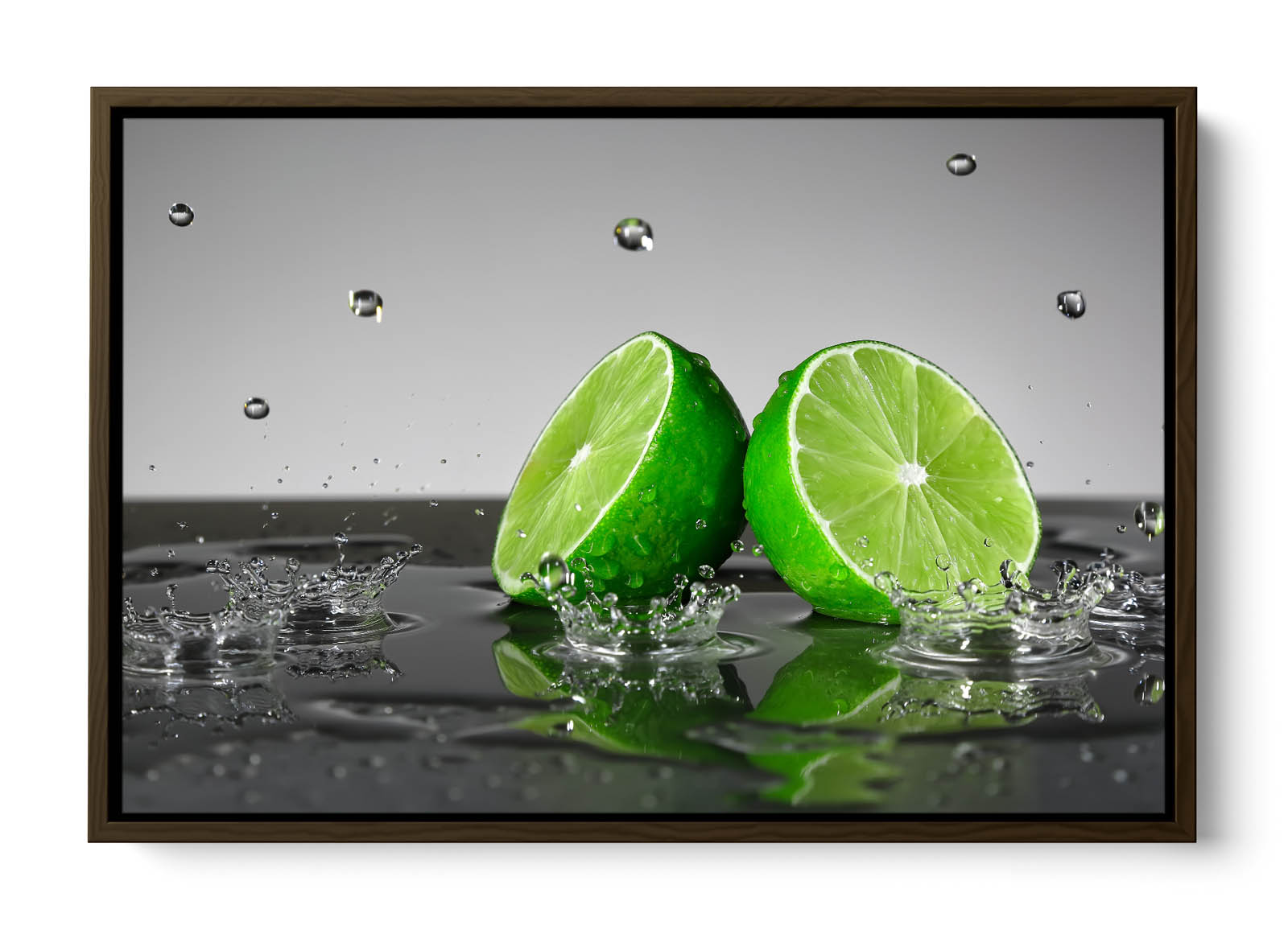 Lime Green Fruit Splash Kitchen Grey CANVAS FLOATER FRAME Wall Art Print - Picture 9 of 13