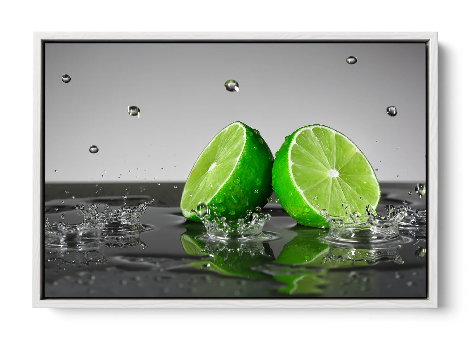 Lime Green Fruit Splash Kitchen Grey CANVAS FLOATER FRAME Wall Art Print - Picture 6 of 13