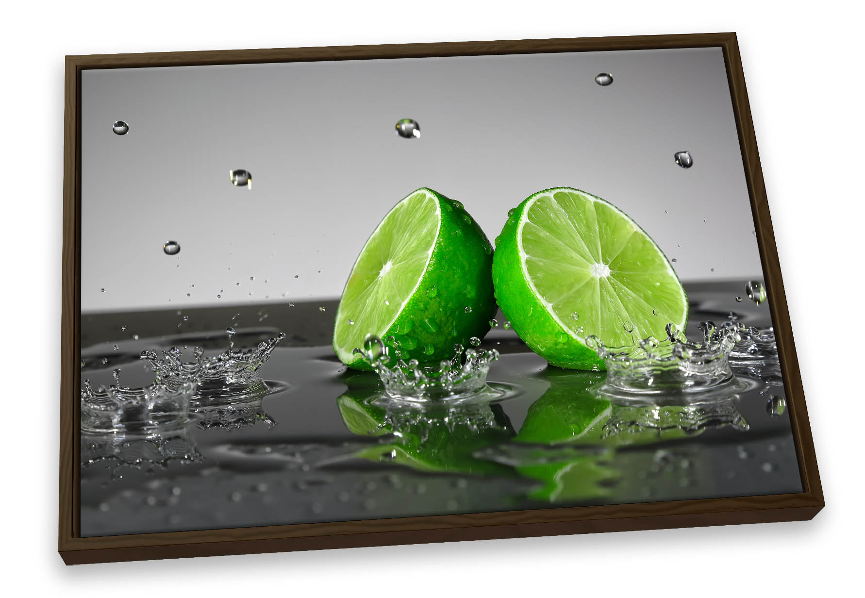 Lime Green Fruit Splash Kitchen Grey CANVAS FLOATER FRAME Wall Art Print - Picture 8 of 13