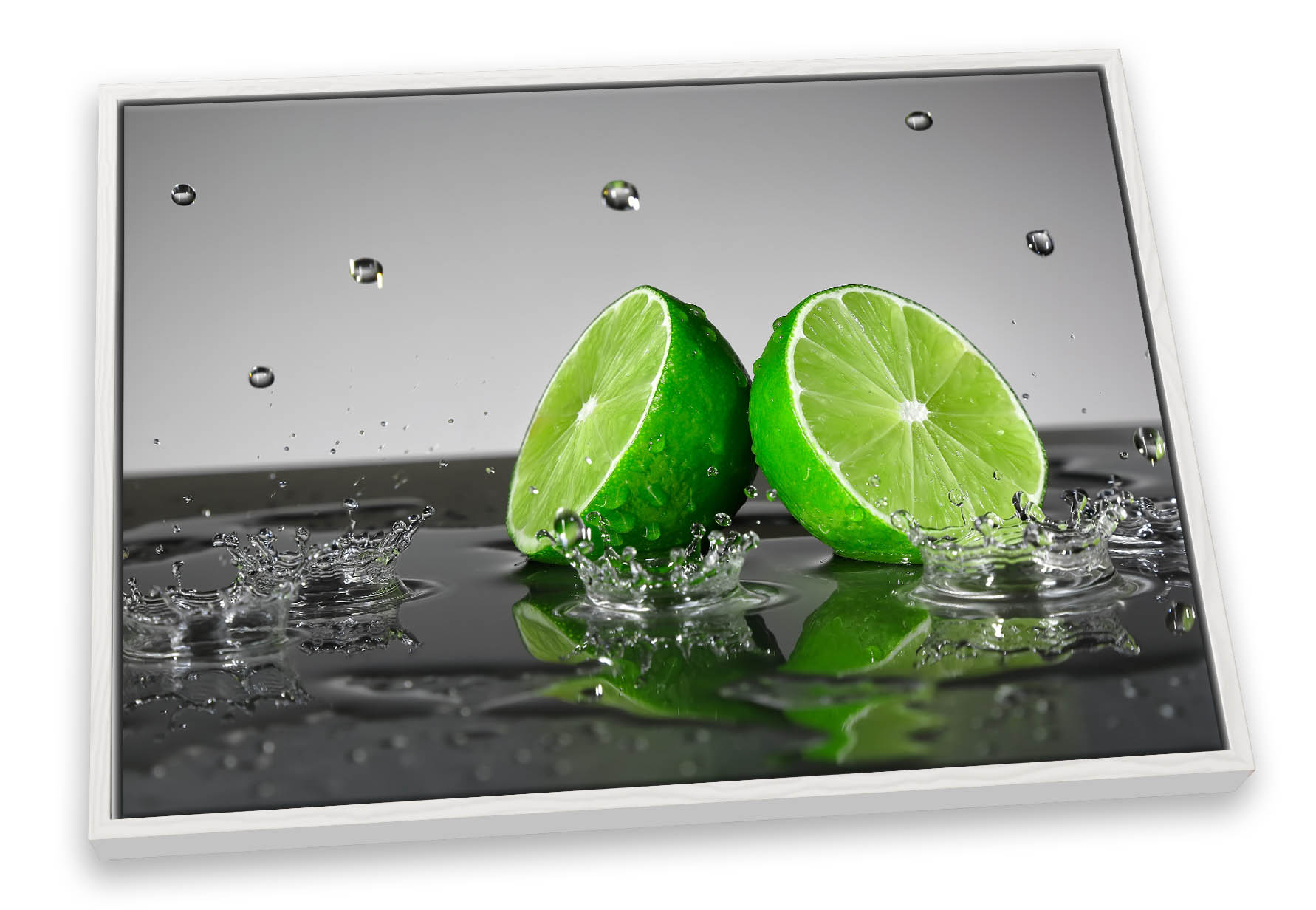 Lime Green Fruit Splash Kitchen Grey CANVAS FLOATER FRAME Wall Art Print - Picture 5 of 13