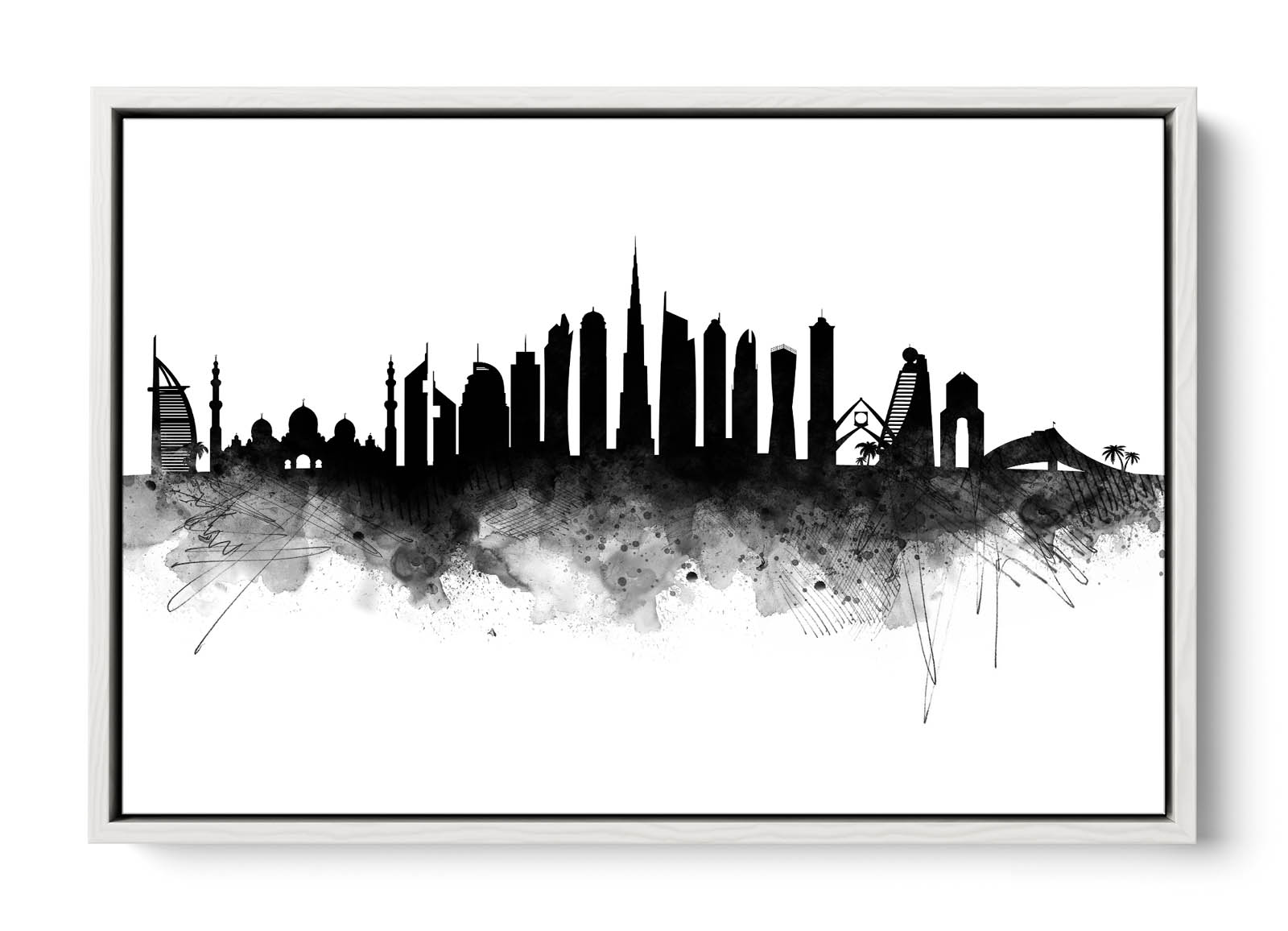 Dubai Abstract City Skyline Black CANVAS FLOATER FRAME Wall Art Print Picture