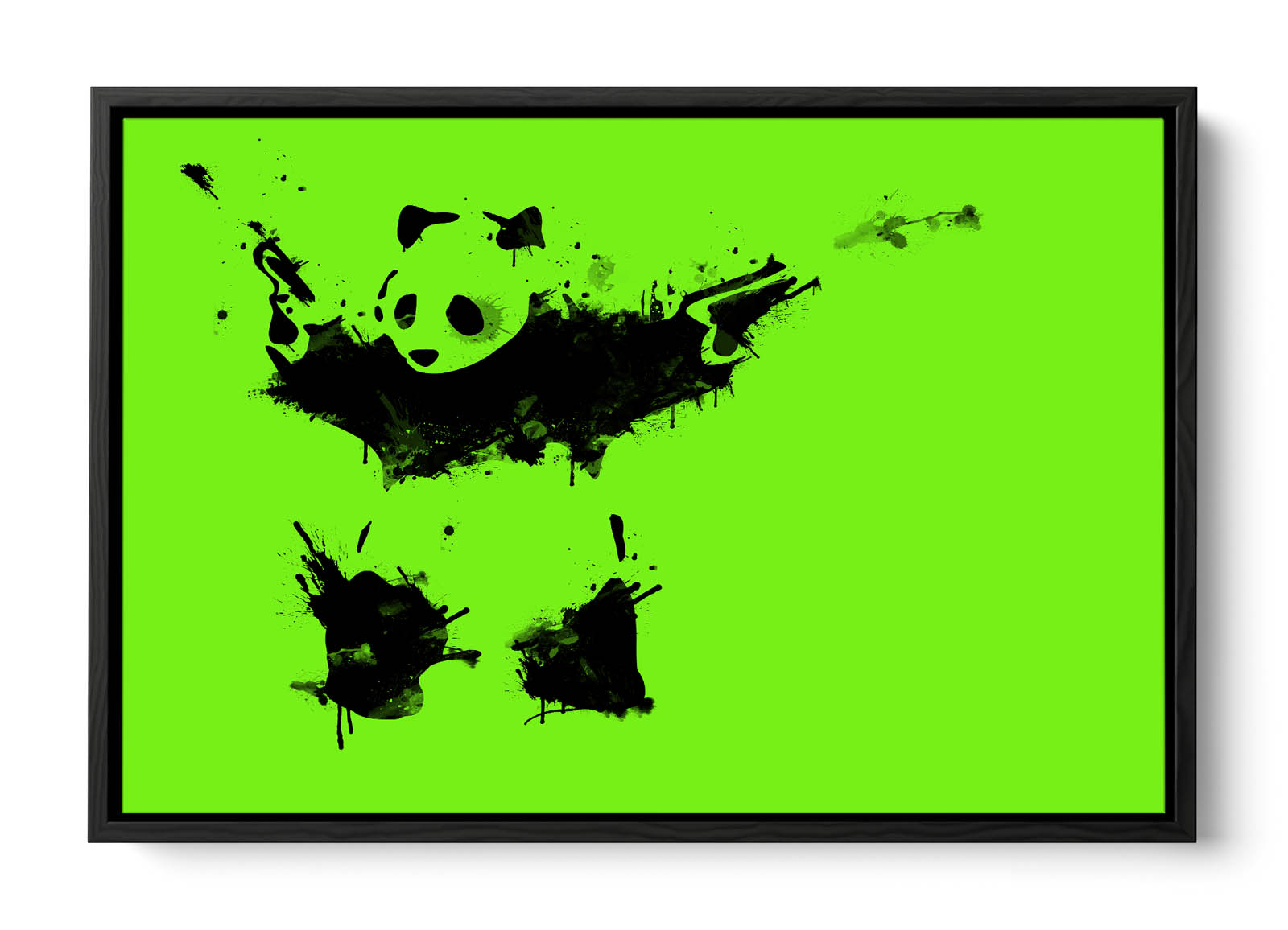 Banksy Panda Lime Green CANVAS FLOATER FRAME Wall Art Print Picture - Picture 3 of 13