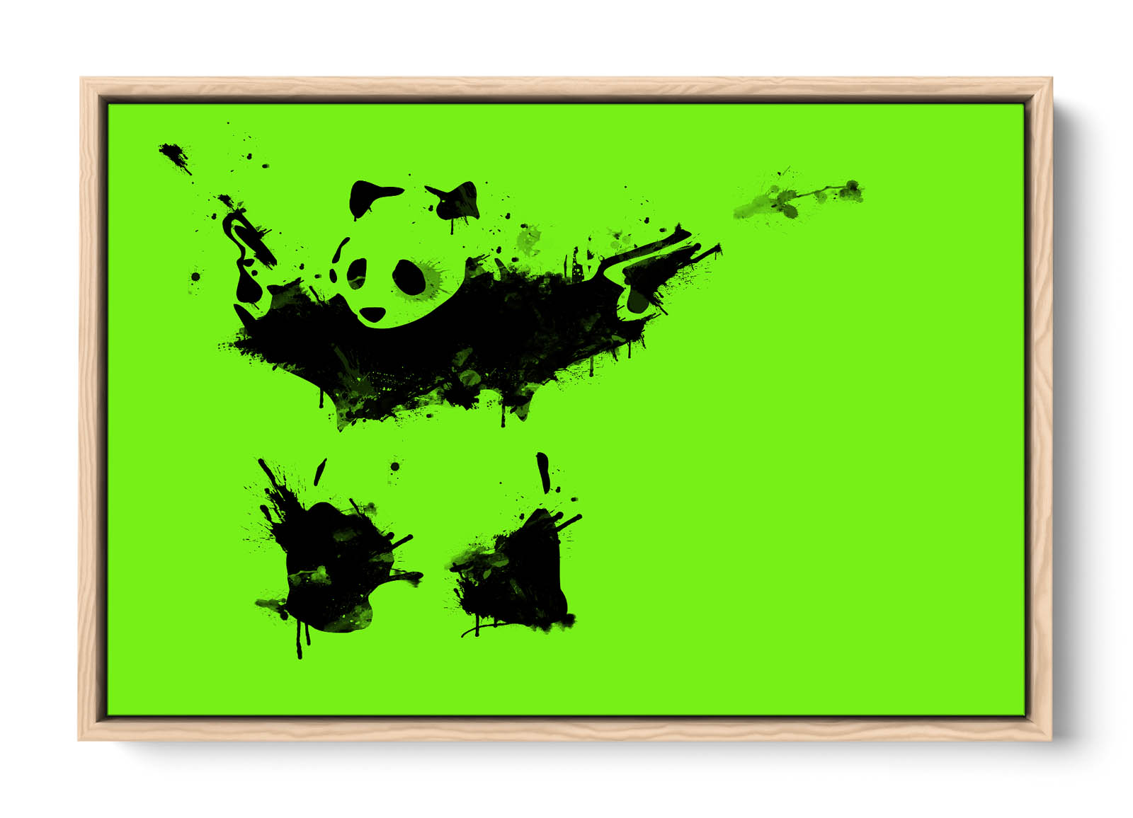 Banksy Panda Lime Green CANVAS FLOATER FRAME Wall Art Print Picture - Picture 12 of 13