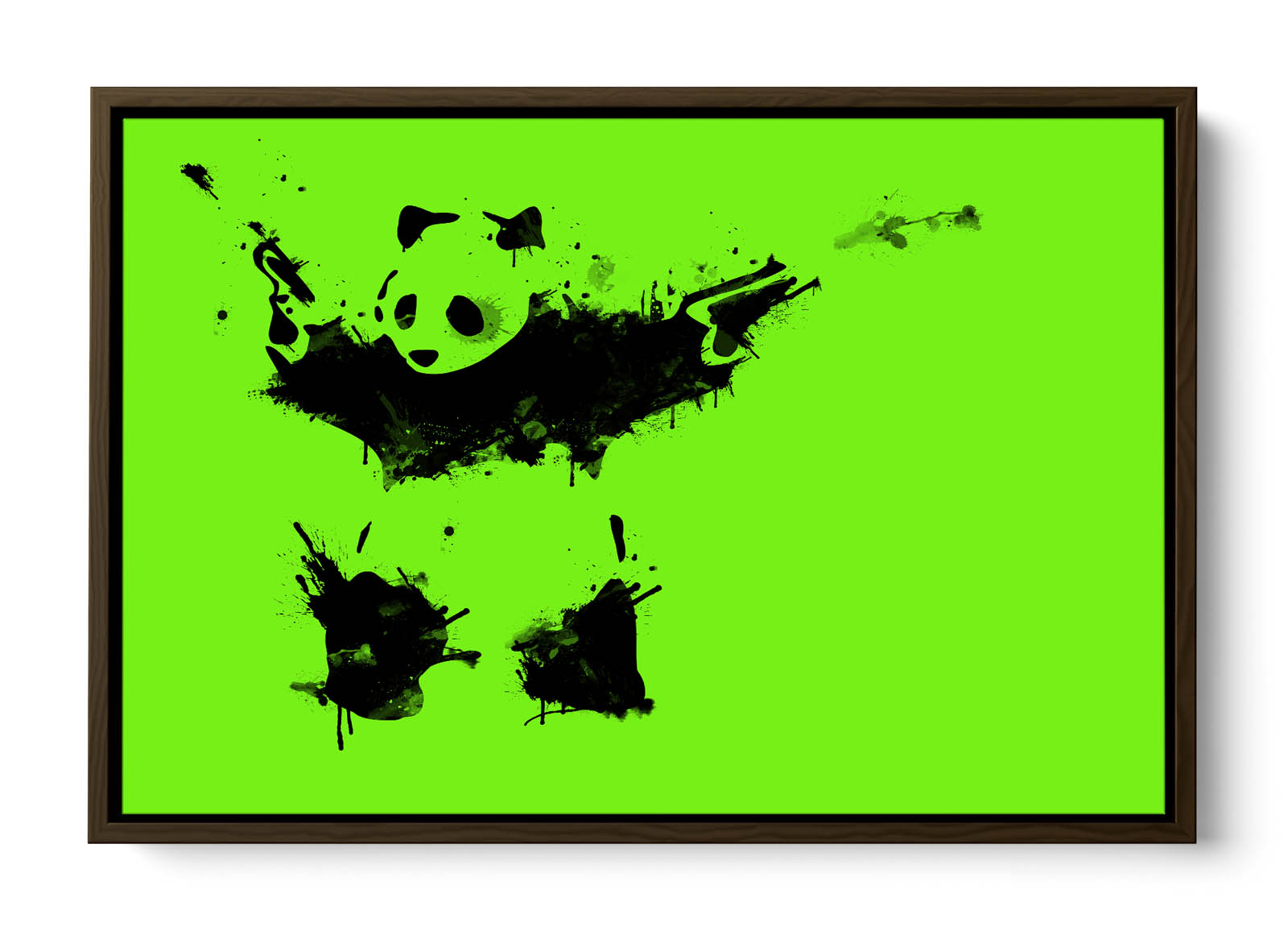 Banksy Panda Lime Green CANVAS FLOATER FRAME Wall Art Print Picture - Picture 9 of 13