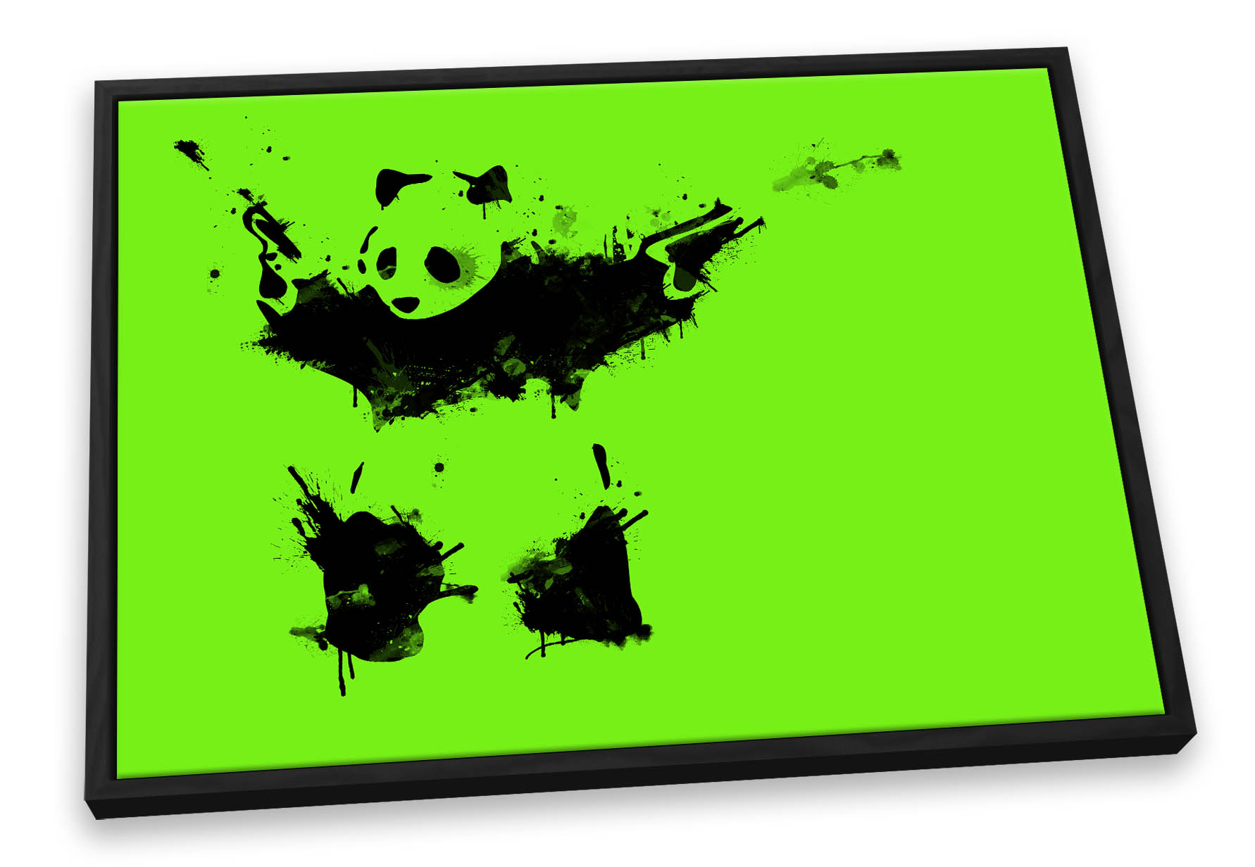 Banksy Panda Lime Green CANVAS FLOATER FRAME Wall Art Print Picture - Picture 2 of 13
