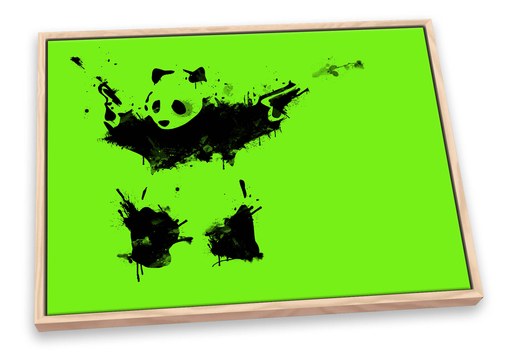 Banksy Panda Lime Green CANVAS FLOATER FRAME Wall Art Print Picture - Picture 11 of 13