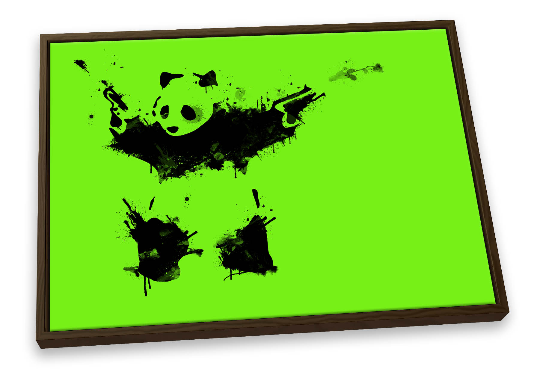 Banksy Panda Lime Green CANVAS FLOATER FRAME Wall Art Print Picture - Picture 8 of 13