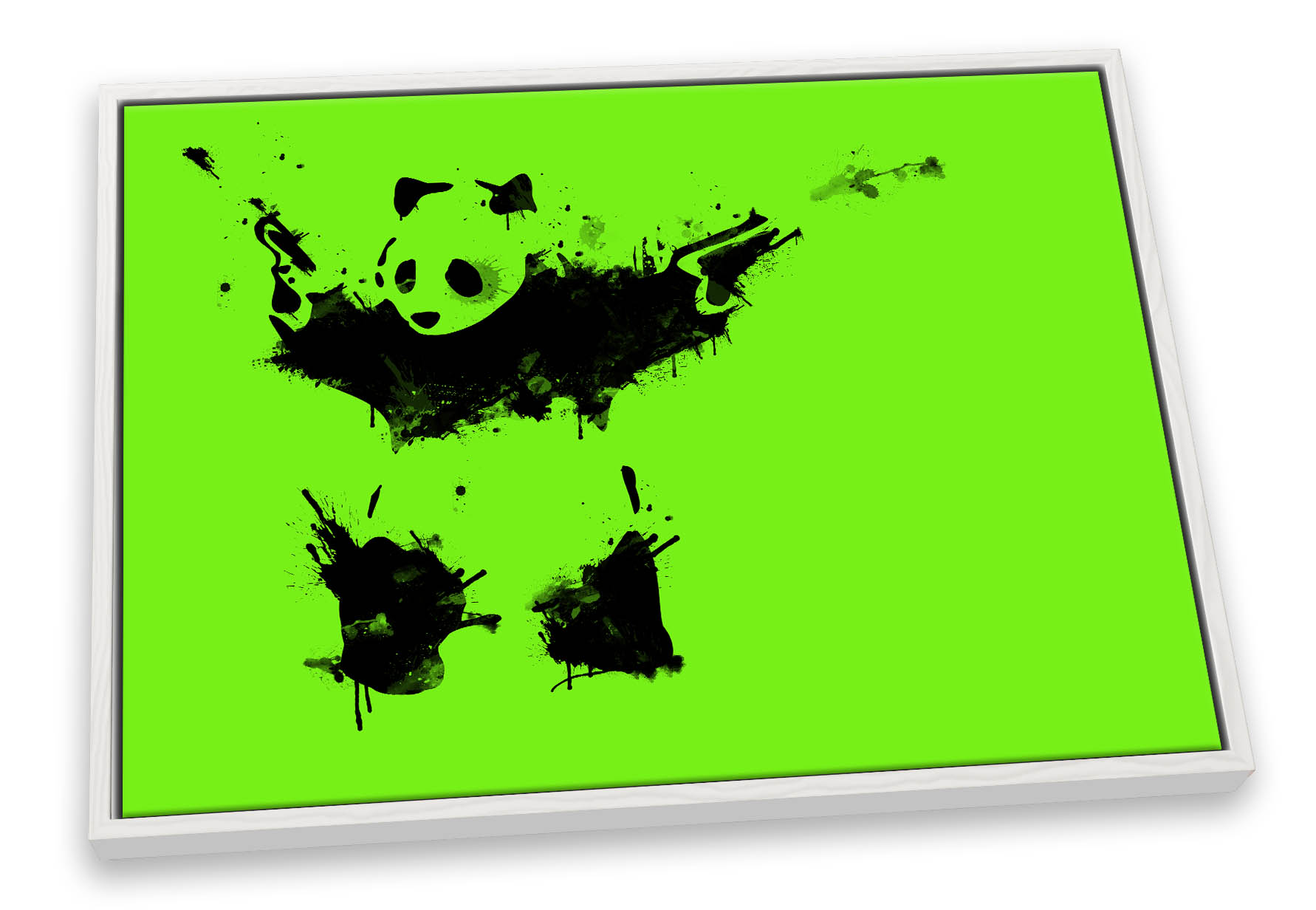 Banksy Panda Lime Green CANVAS FLOATER FRAME Wall Art Print Picture - Picture 5 of 13