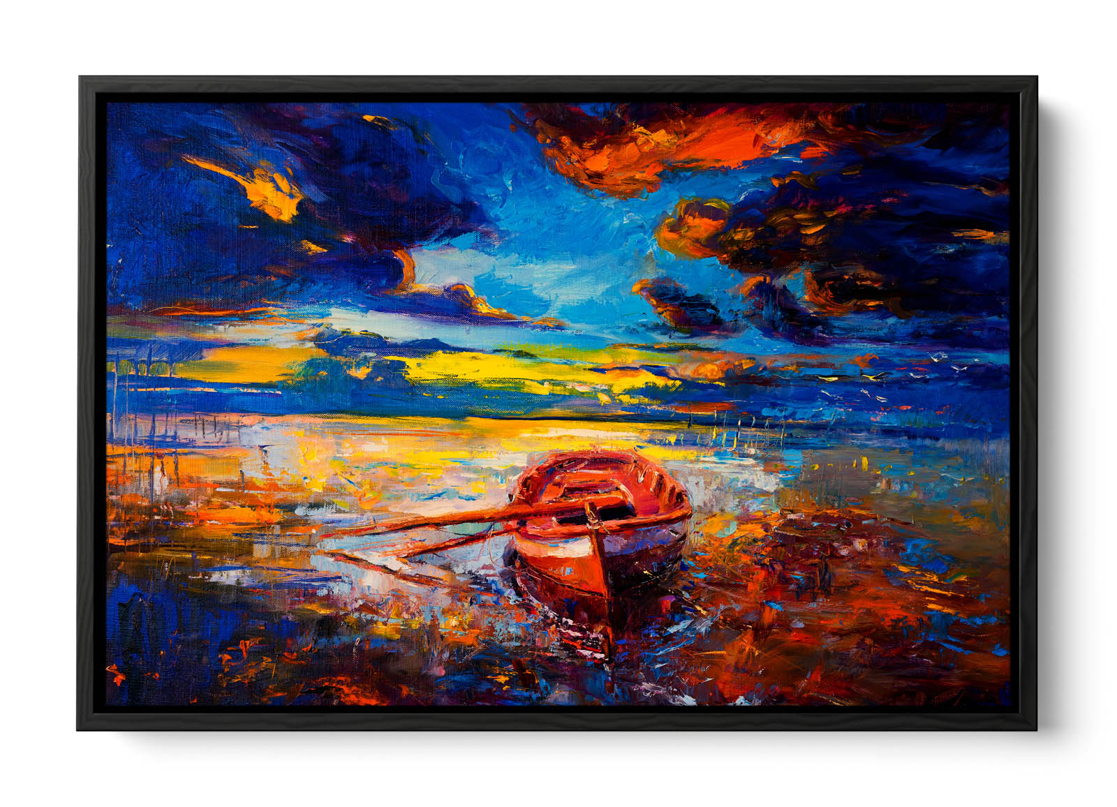 Row Boat Seascape Sunset CANVAS FLOATER FRAME Wall Art Print Picture - Picture 3 of 13