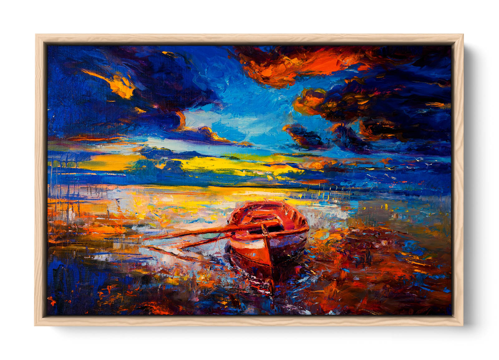 Row Boat Seascape Sunset CANVAS FLOATER FRAME Wall Art Print Picture - Picture 12 of 13
