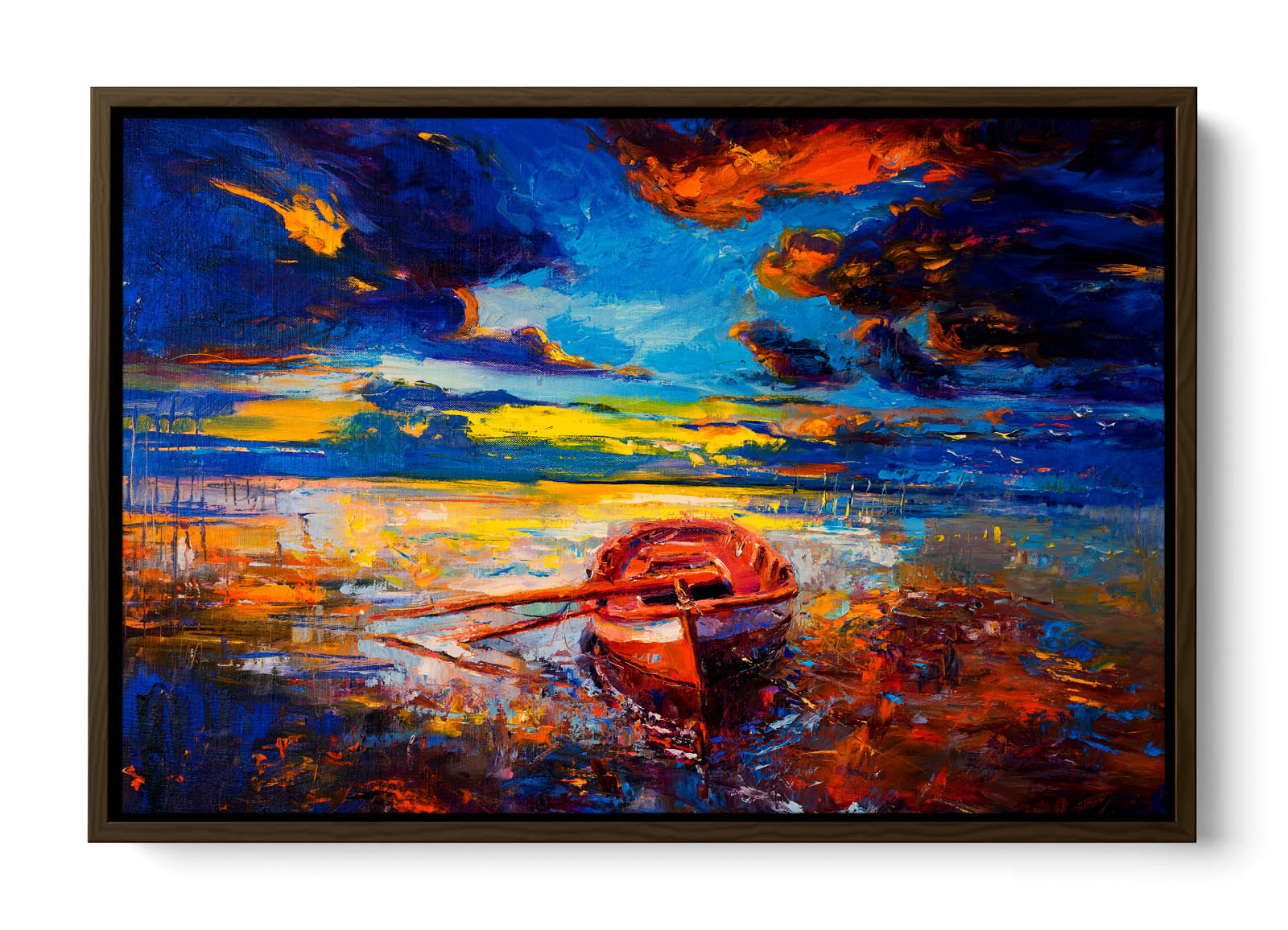 Row Boat Seascape Sunset CANVAS FLOATER FRAME Wall Art Print Picture - Picture 9 of 13