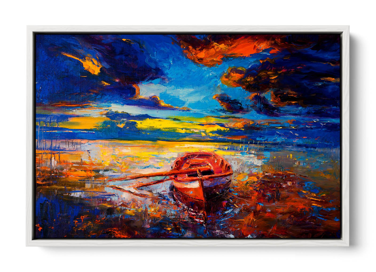 Row Boat Seascape Sunset CANVAS FLOATER FRAME Wall Art Print Picture - Picture 6 of 13