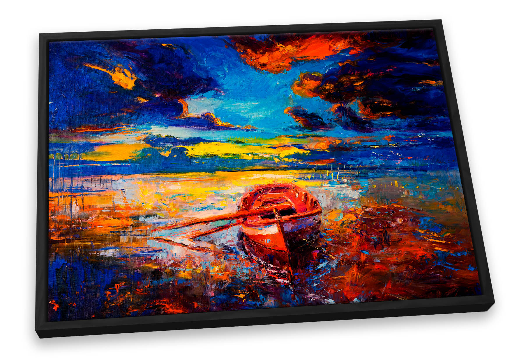 Row Boat Seascape Sunset CANVAS FLOATER FRAME Wall Art Print Picture - Picture 2 of 13