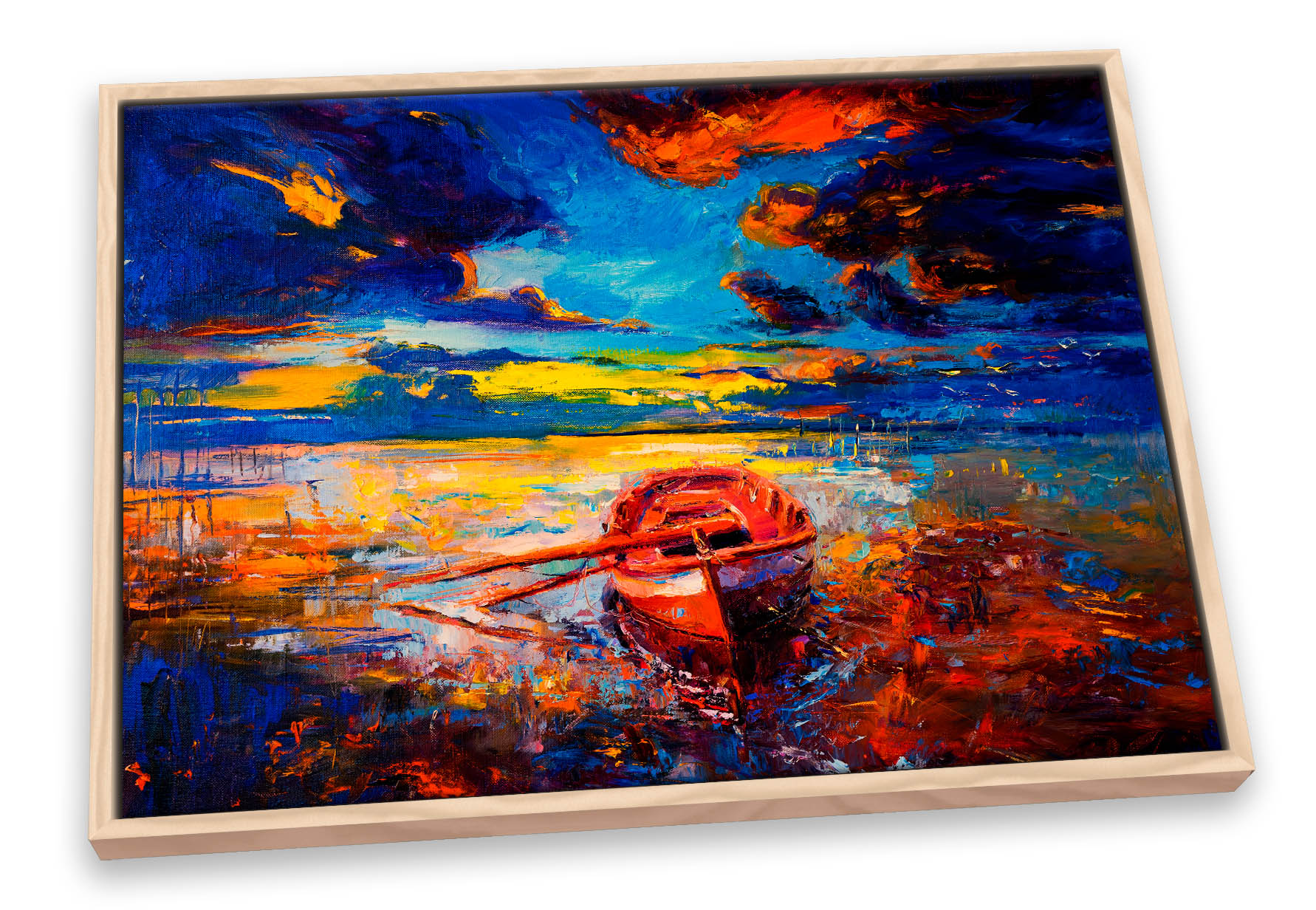 Row Boat Seascape Sunset CANVAS FLOATER FRAME Wall Art Print Picture - Picture 11 of 13