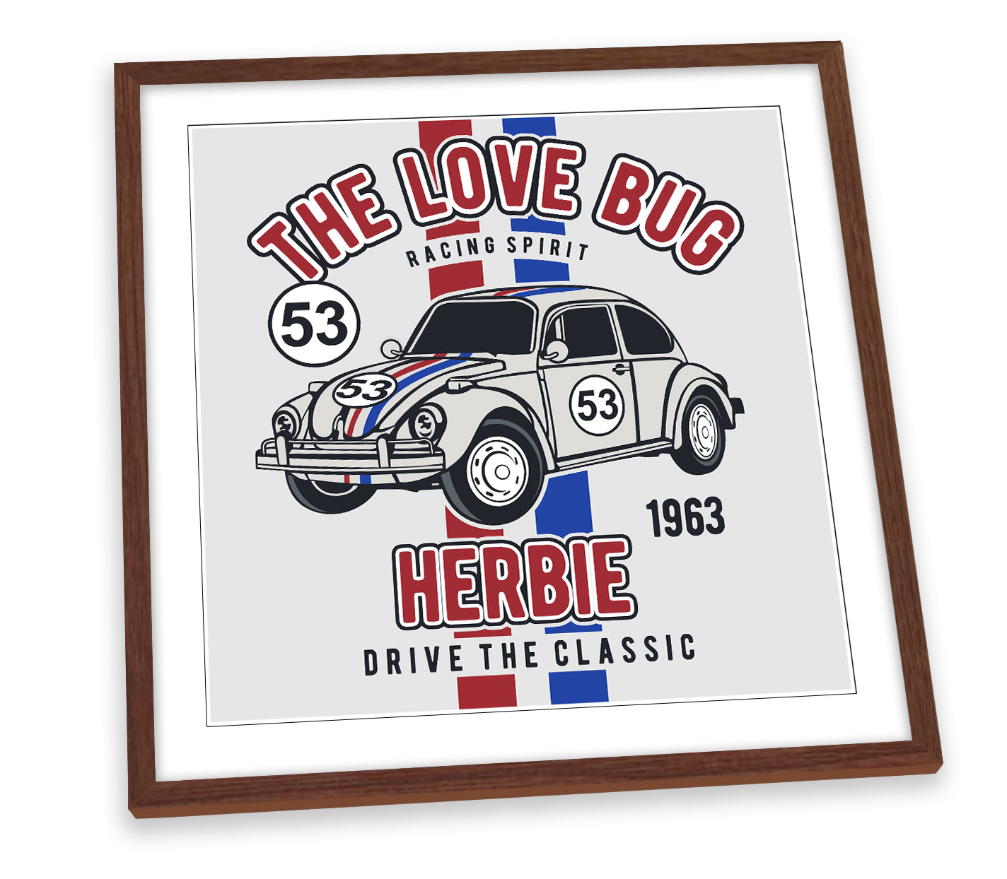 VW Beetle Herbie Love Bug Grey FRAMED ART PRINT Picture Square Artwork ...