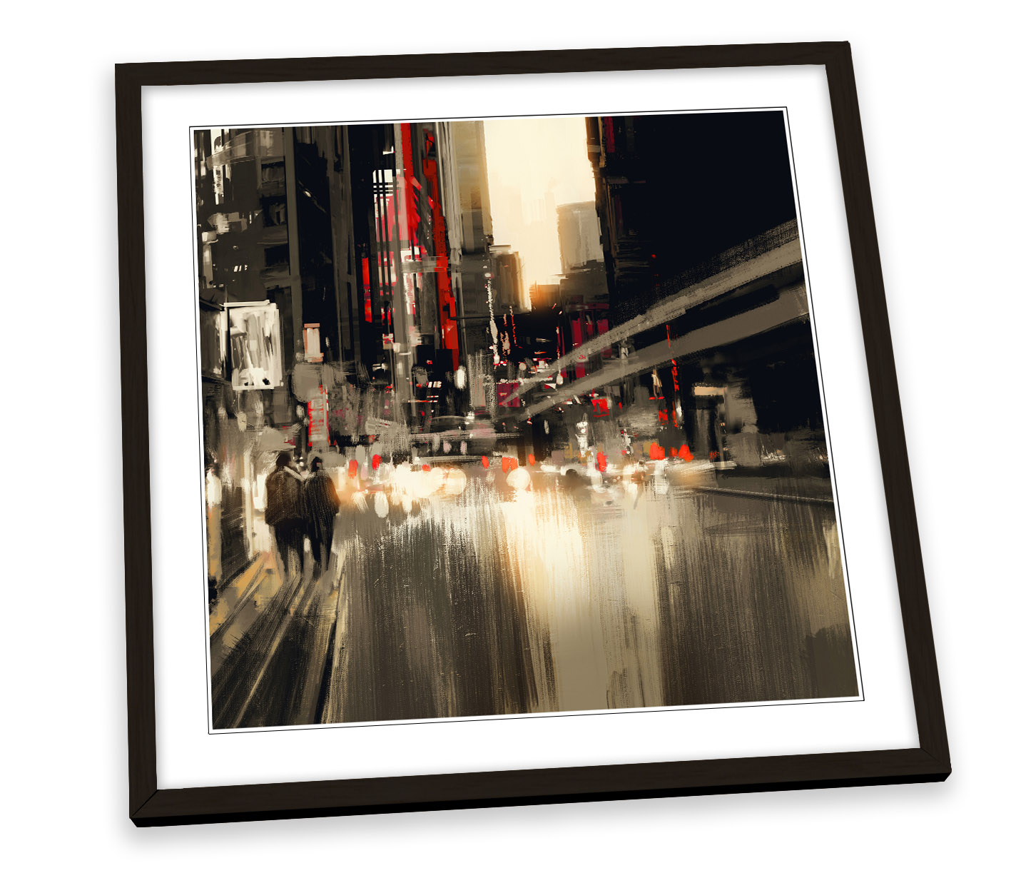 City Life Modern Abstract Red Black FRAMED ART PRINT Picture Square ...