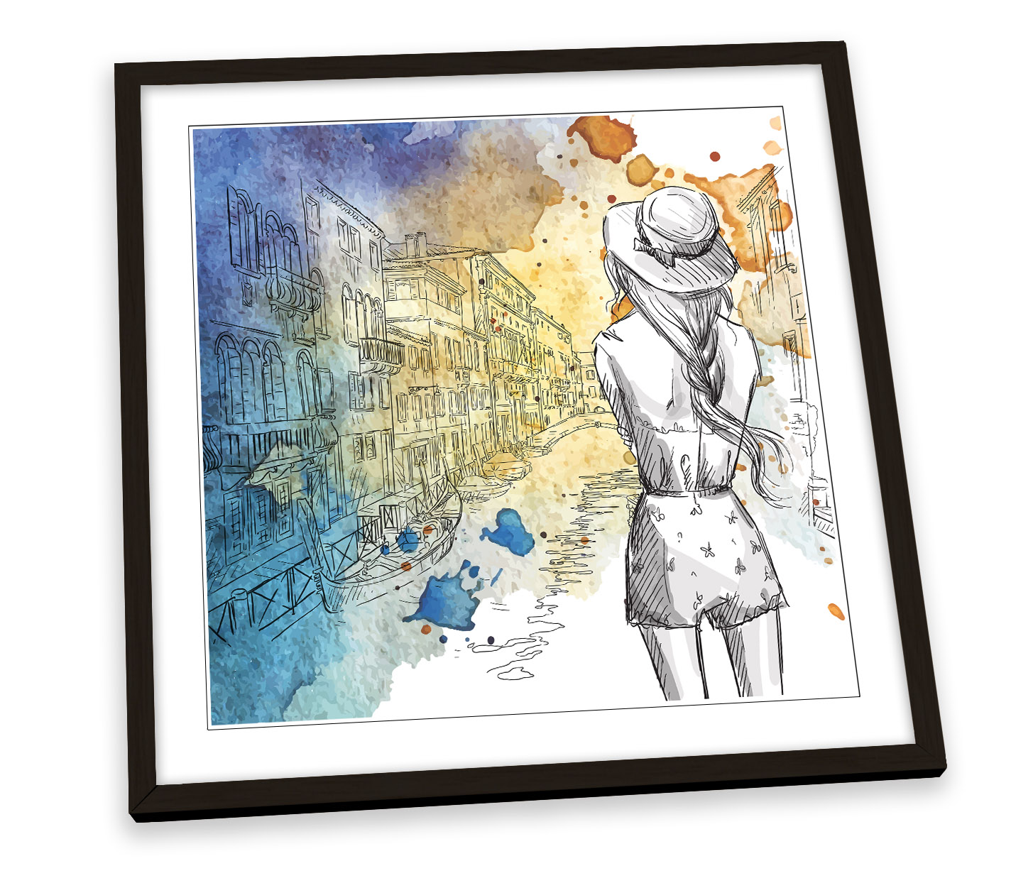 IMPRESIÓN ARTÍSTICA ENMARCADA AZUL ACUARELA MODA VENICE cuadro cuadrado obra de arte - Imagen 2 de 5