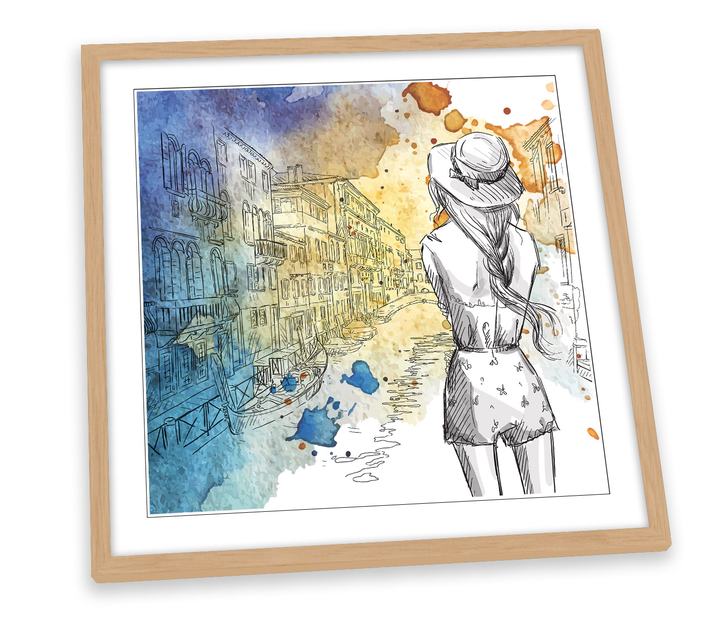 IMPRESIÓN ARTÍSTICA ENMARCADA AZUL ACUARELA MODA VENICE cuadro cuadrado obra de arte - Imagen 3 de 5