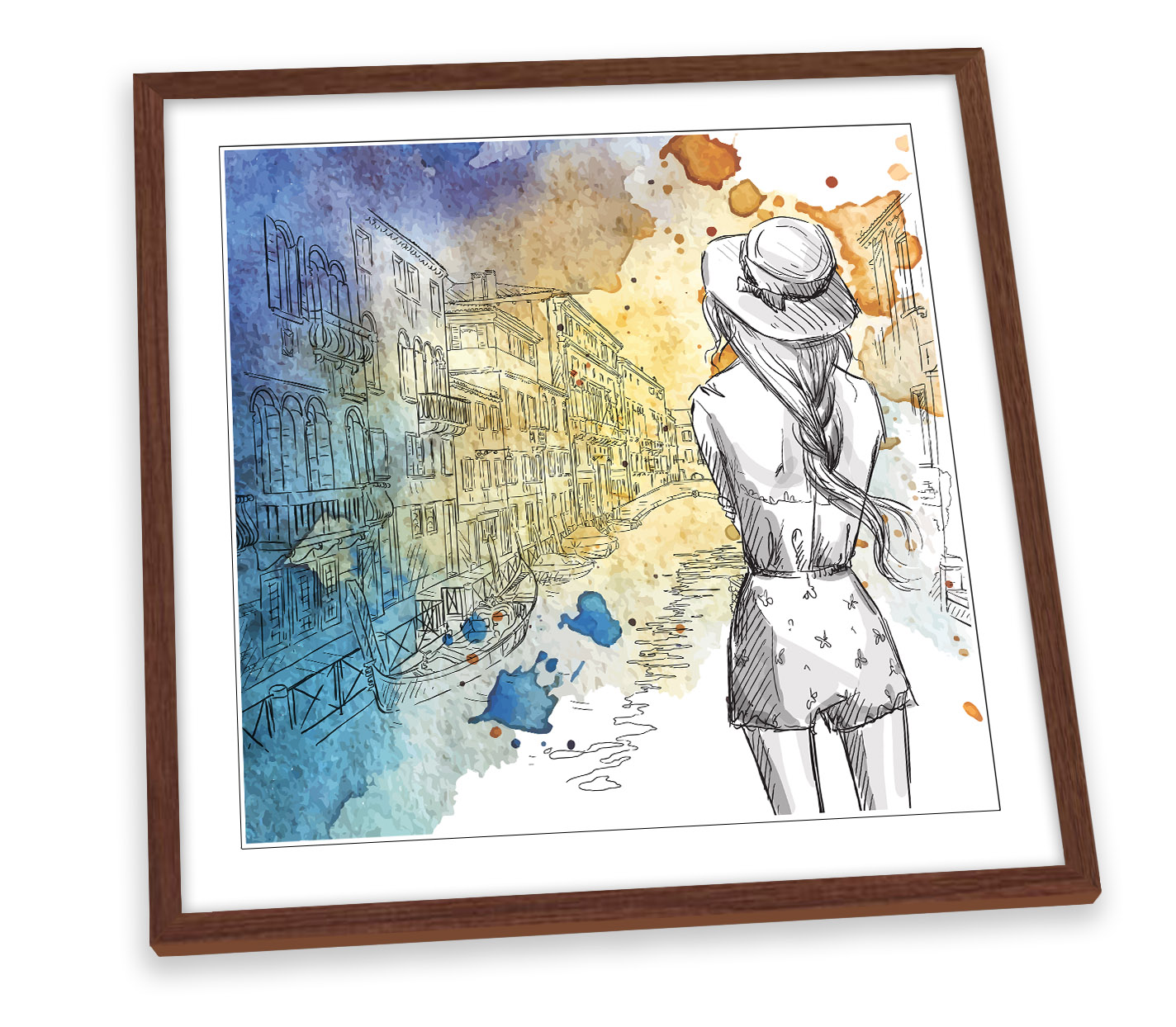 IMPRESIÓN ARTÍSTICA ENMARCADA AZUL ACUARELA MODA VENICE cuadro cuadrado obra de arte - Imagen 4 de 5