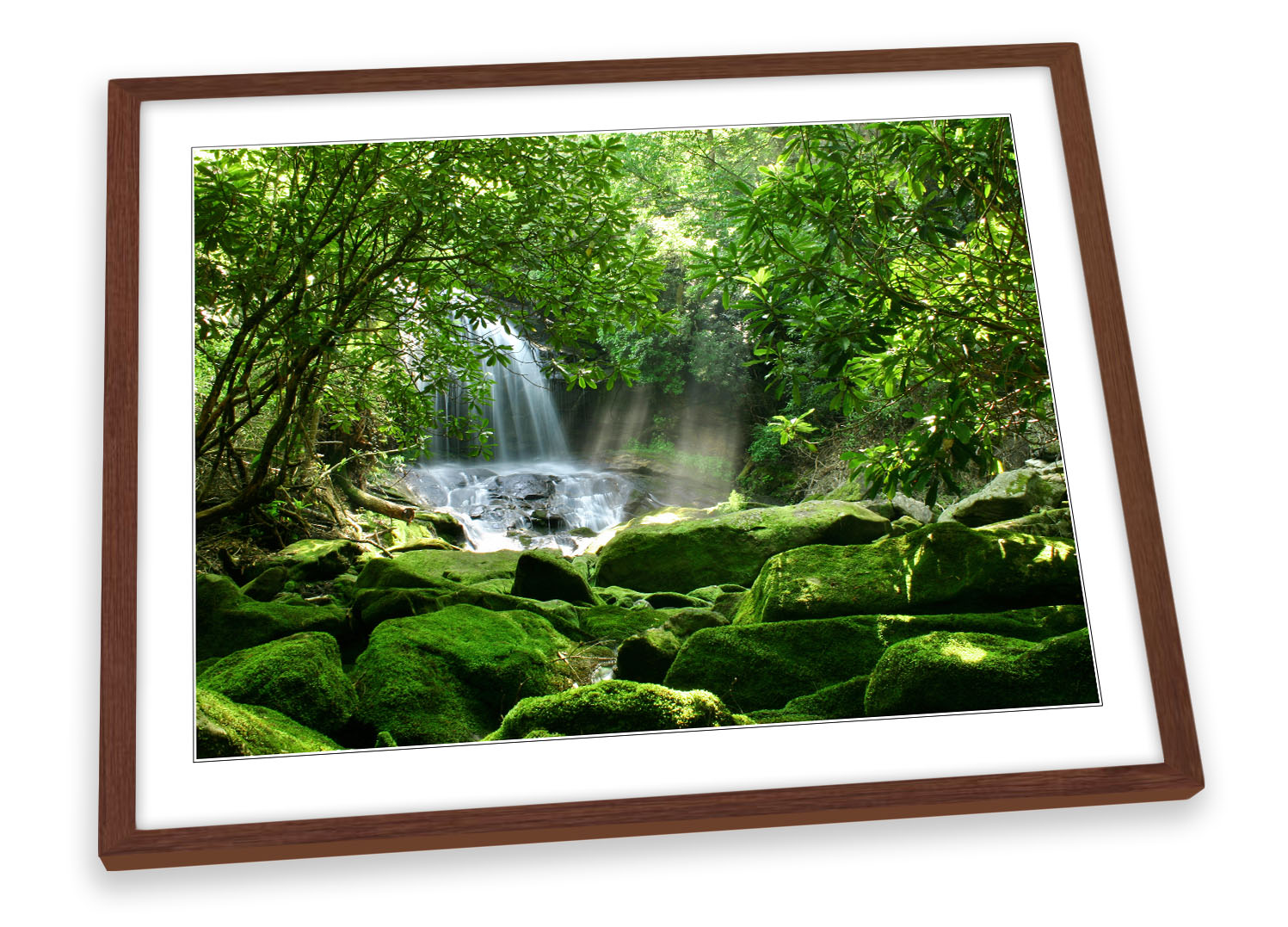 Rain Forest Waterfall Sunrise Green FRAMED ART PRINT Picture Poster ...