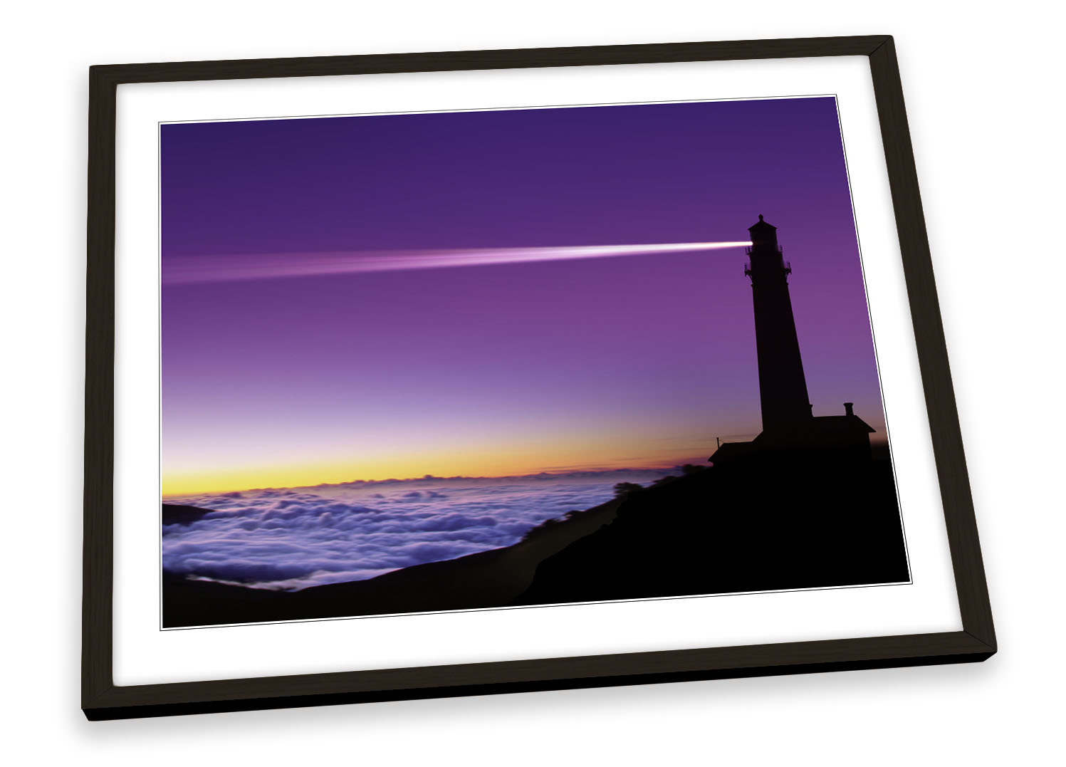 Purple Lighthouse Sunset Beach FRAMED ART PRINT Picture Poster Artwork - Picture 2 of 5