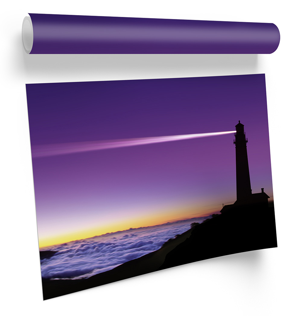 Purple Lighthouse Sunset Beach FRAMED ART PRINT Picture Poster Artwork - Picture 5 of 5