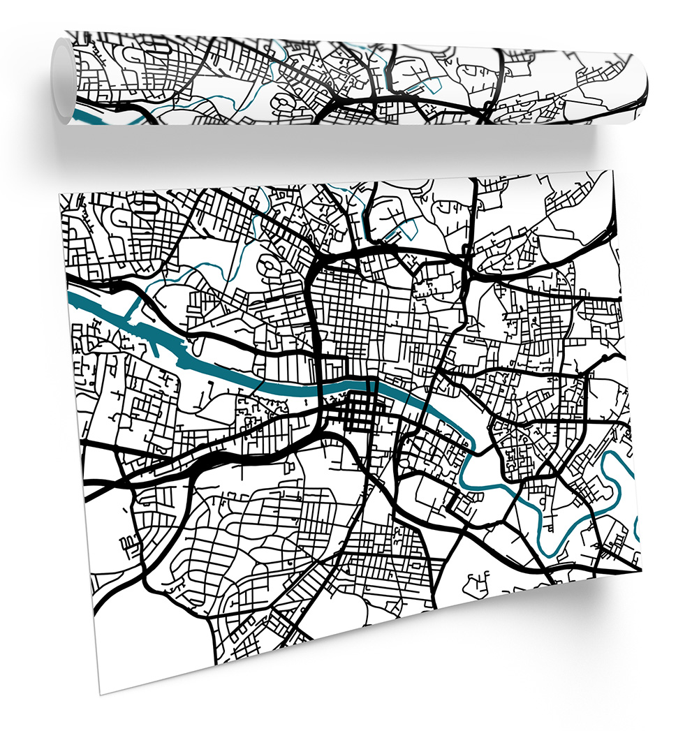 Glasgow Map City Minimalistic Modern FRAMED ART PRINT Picture Poster Artwork