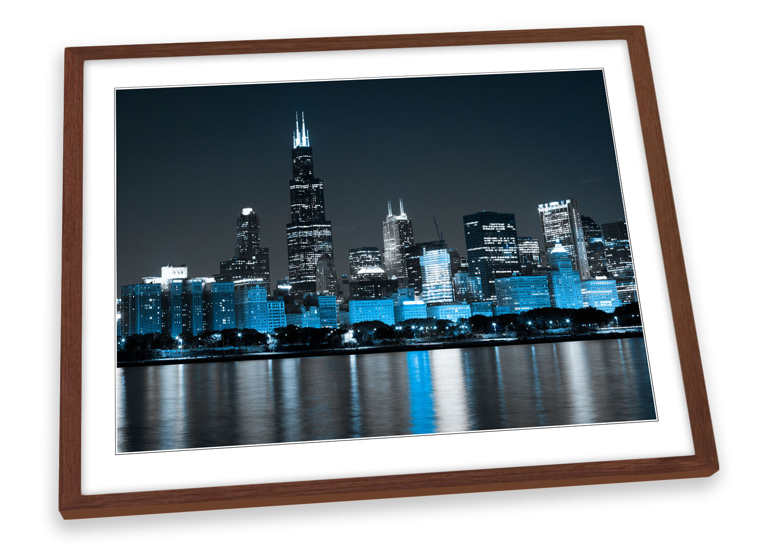 Chicago Skyline Illinois Blue FRAMED ART PRINT Picture Poster Artwork