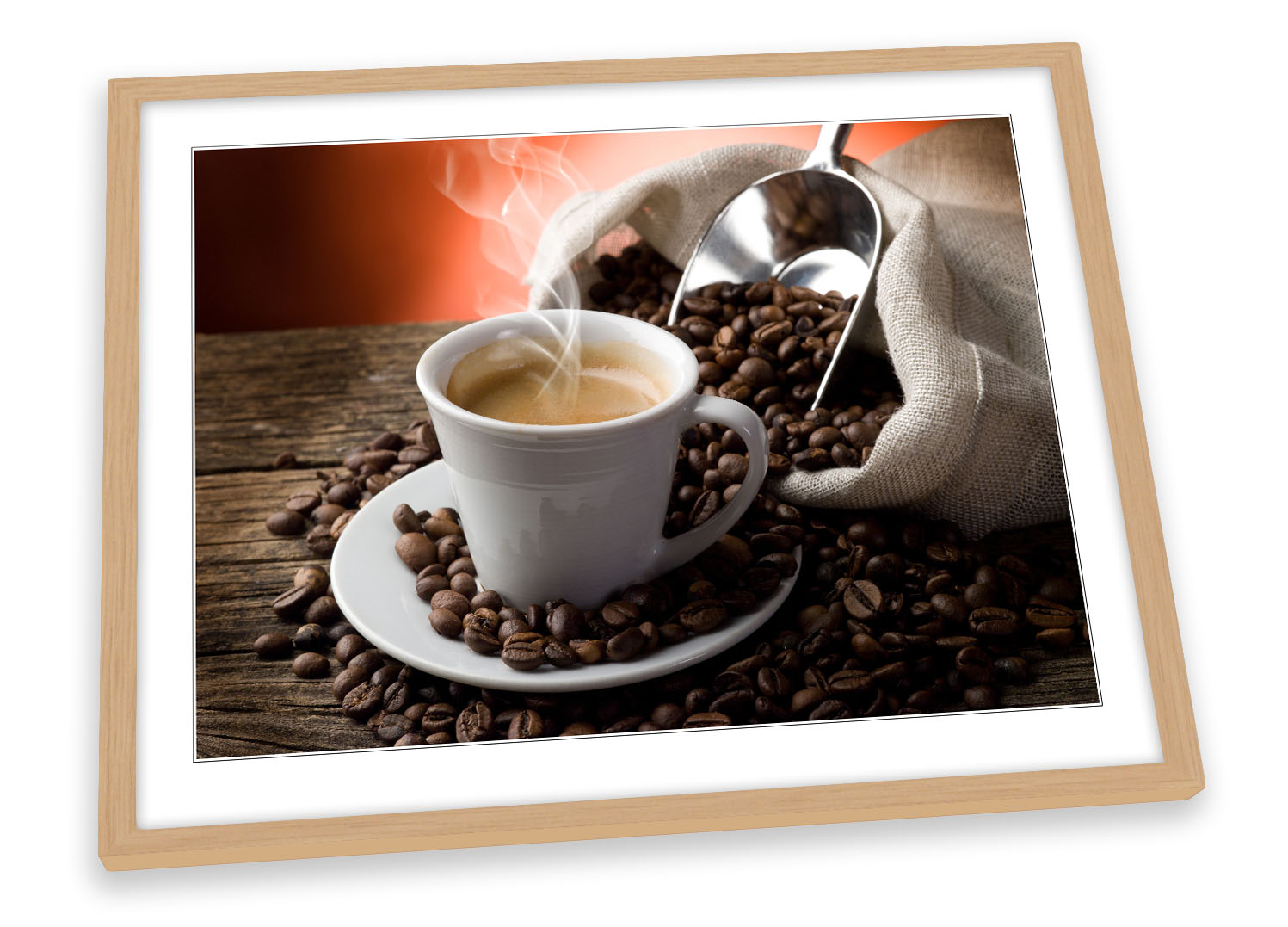 Tazza caffè calda chicchi cucina marrone STAMPA ARTISTICA CON CORNICE quadro poster opera d'arte - Foto 3 di 5