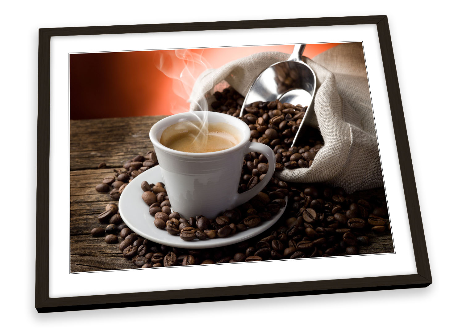 Tazza caffè calda chicchi cucina marrone STAMPA ARTISTICA CON CORNICE quadro poster opera d'arte - Foto 2 di 5