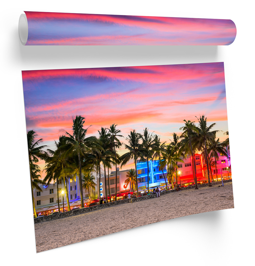 Miami Beach Ocean Drive Pink FRAMED ART PRINT Picture Poster Artwork