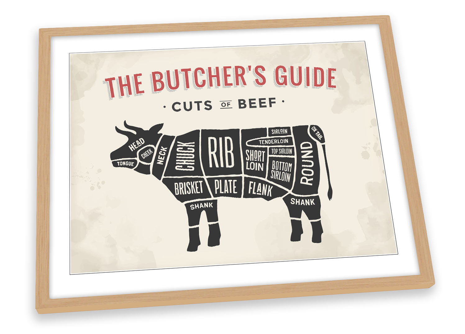 The Butcher's Cuts Guide Beef Beige FRAMED ART PRINT Picture Poster Artwork