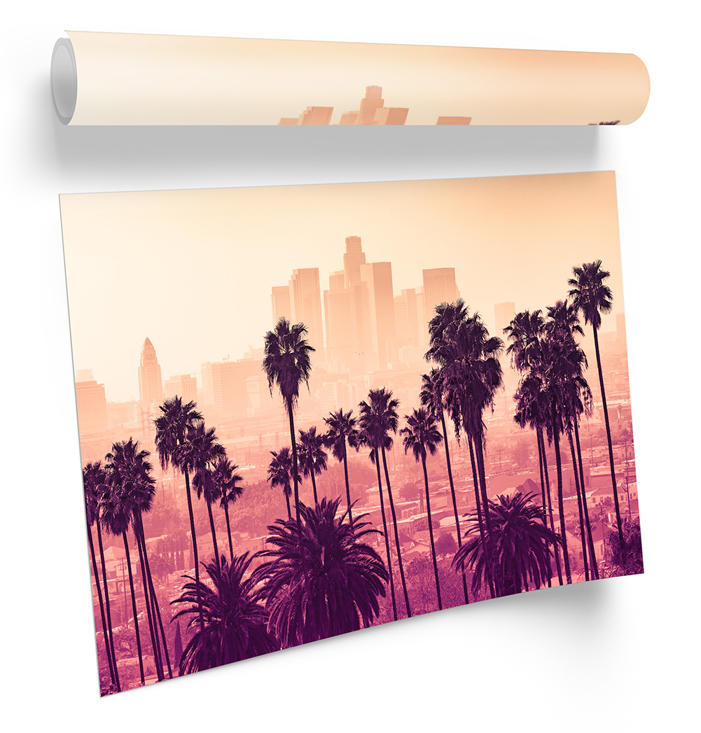 Los Angeles City Palm Trees Pink FRAMED ART PRINT Picture Poster Artwork