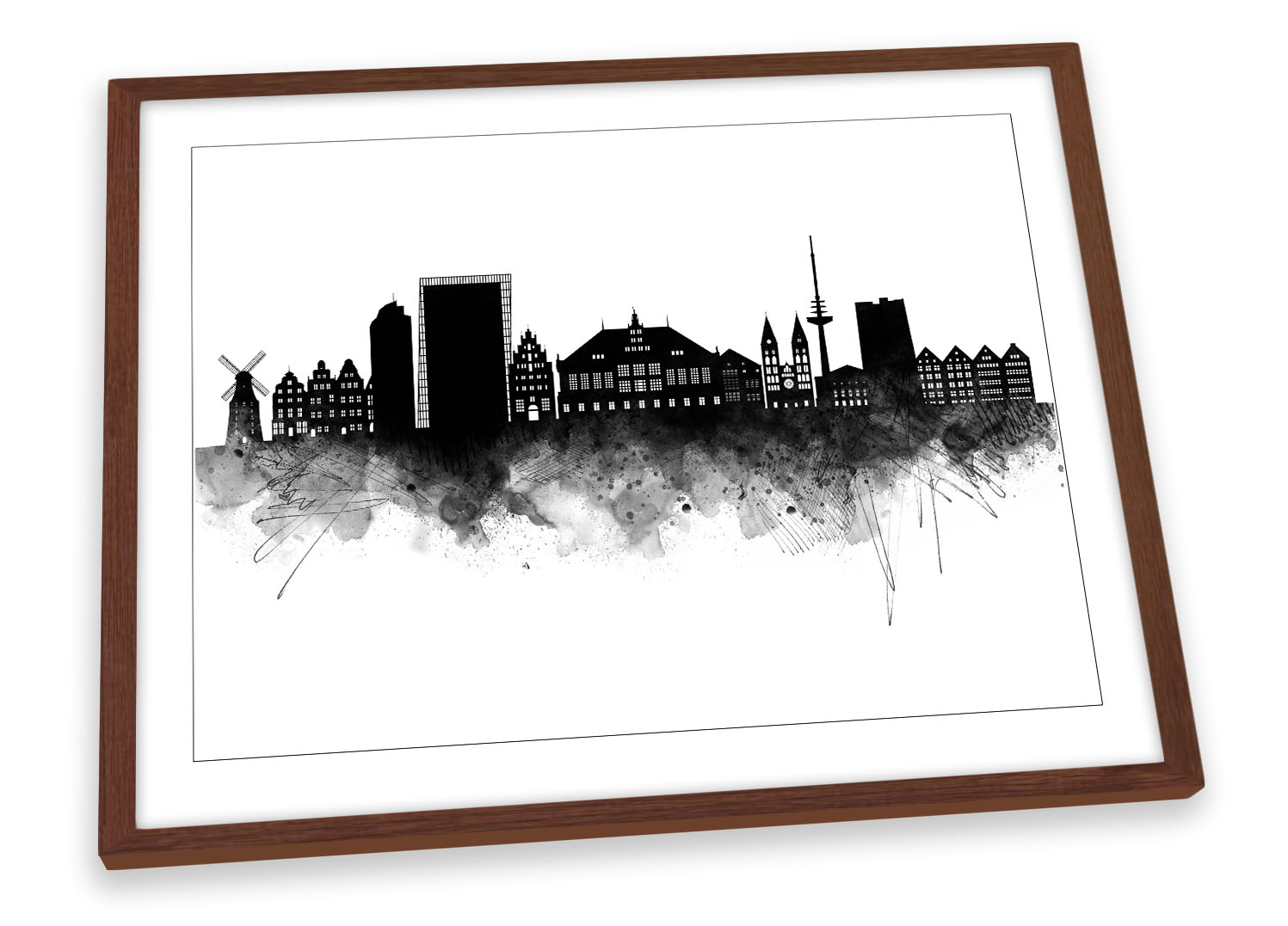 Brema città astratta skyline nero STAMPA ARTISTICA CON CORNICE quadro poster opera d'arte - Foto 4 di 5