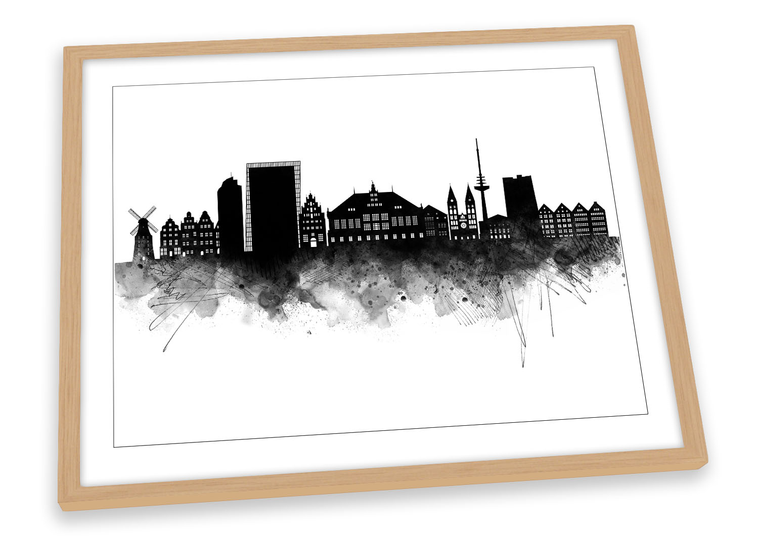 Brema città astratta skyline nero STAMPA ARTISTICA CON CORNICE quadro poster opera d'arte - Foto 3 di 5