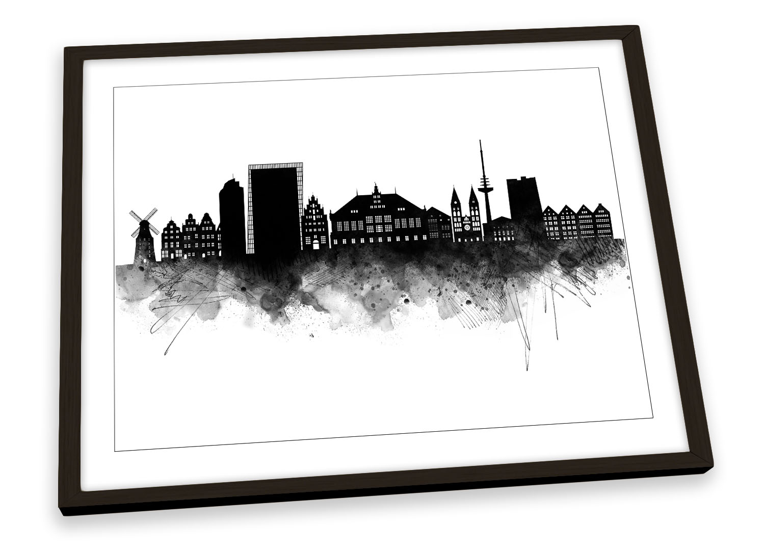 Brema città astratta skyline nero STAMPA ARTISTICA CON CORNICE quadro poster opera d'arte - Foto 2 di 5