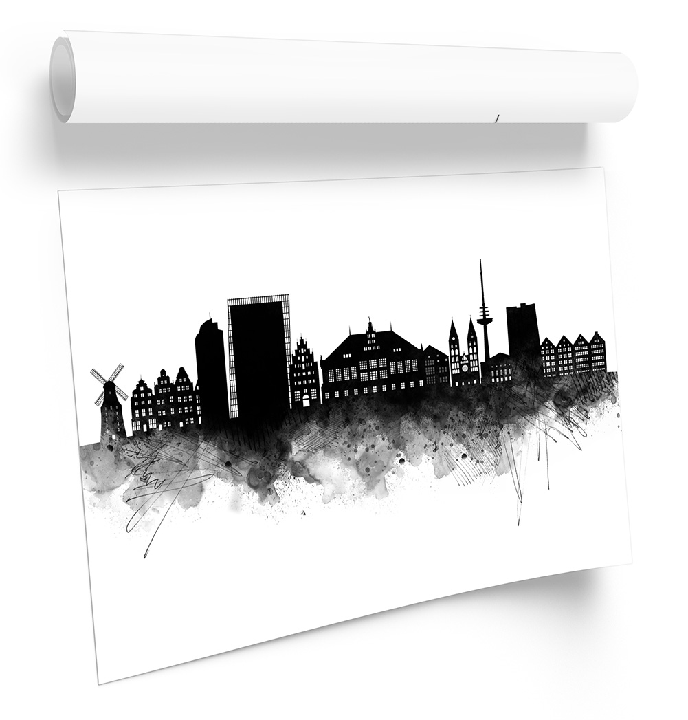 Brema città astratta skyline nero STAMPA ARTISTICA CON CORNICE quadro poster opera d'arte - Foto 5 di 5