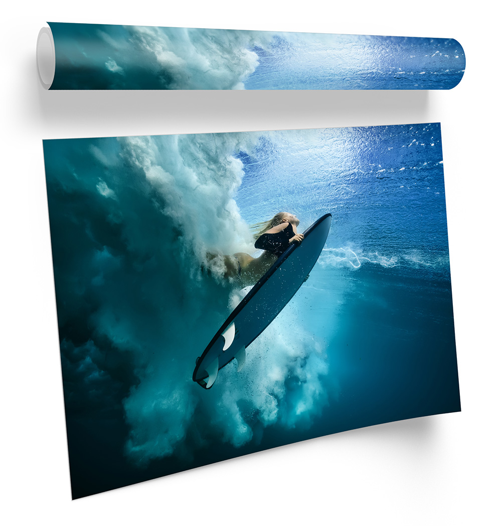 Surfer Surf Board Wave Turquoise FRAMED ART PRINT Picture Poster Artwork