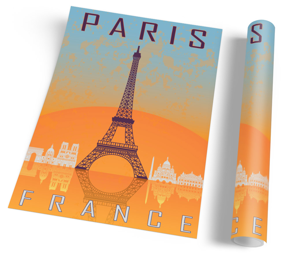 Paris Eiffel Tower Art Deco Orange FRAMED ART PRINT Picture Portrait Artwork