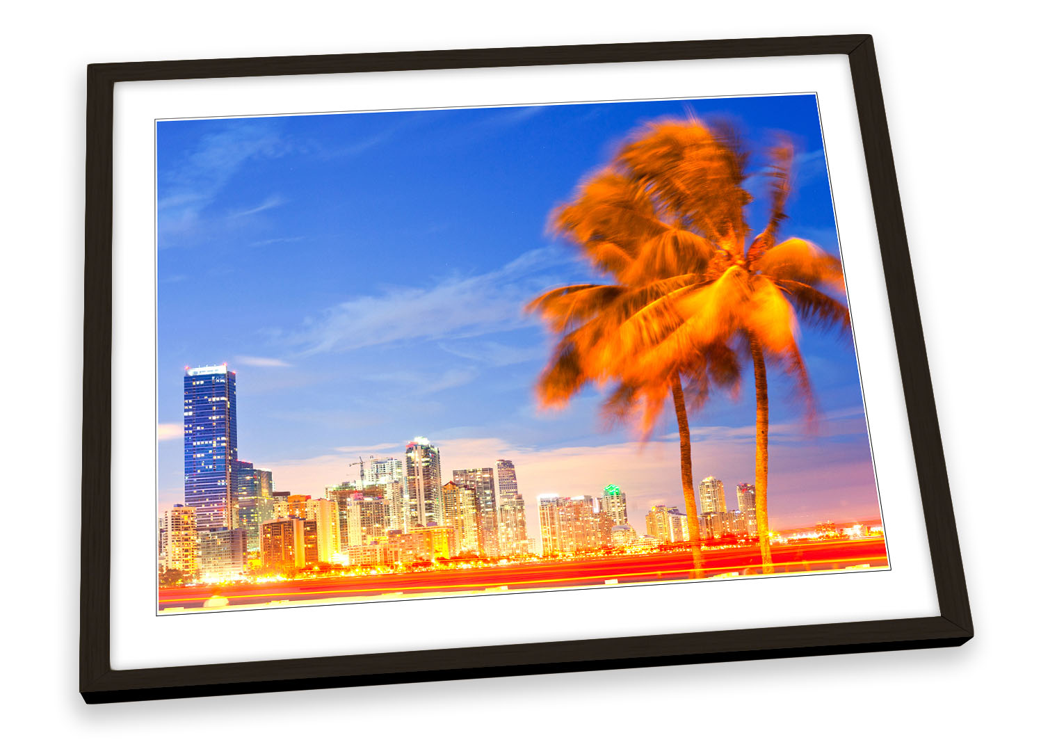 MIAMI FLORIDA CITY Skyline Palm Tree Orange FRAMED ART PRINT Picture