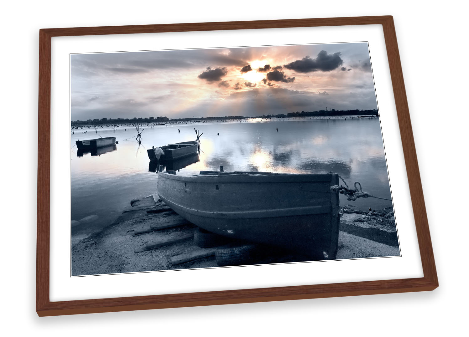 Quadro poster opera d'arte con cornice Morning Sunrise Boat Lake - Foto 4 di 5