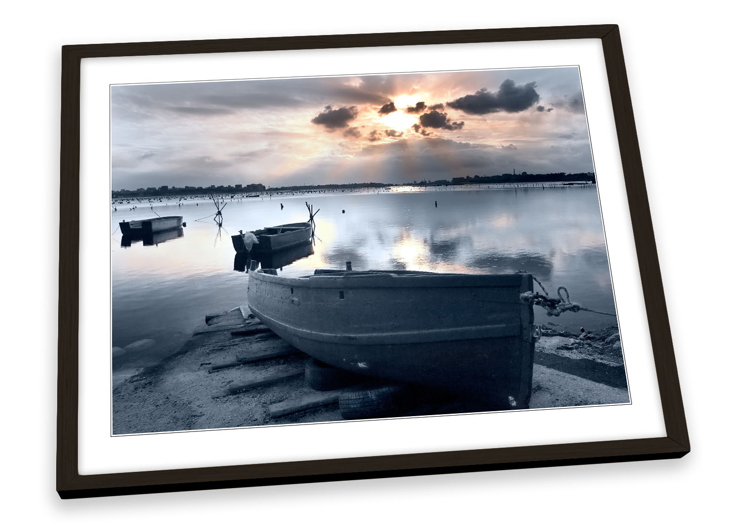 Quadro poster opera d'arte con cornice Morning Sunrise Boat Lake - Foto 2 di 5