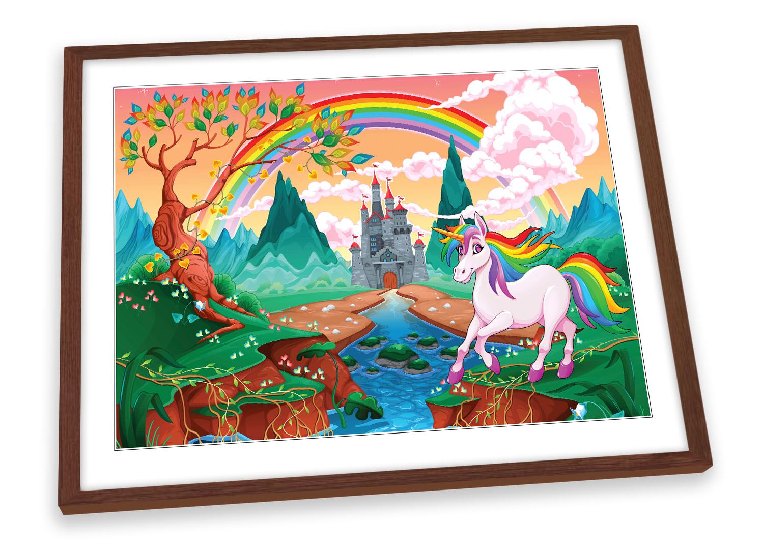Unicorno Principessa Regno Arcobaleno STAMPA ARTISTICA CON CORNICE Quadro Poster Opera - Foto 4 di 5