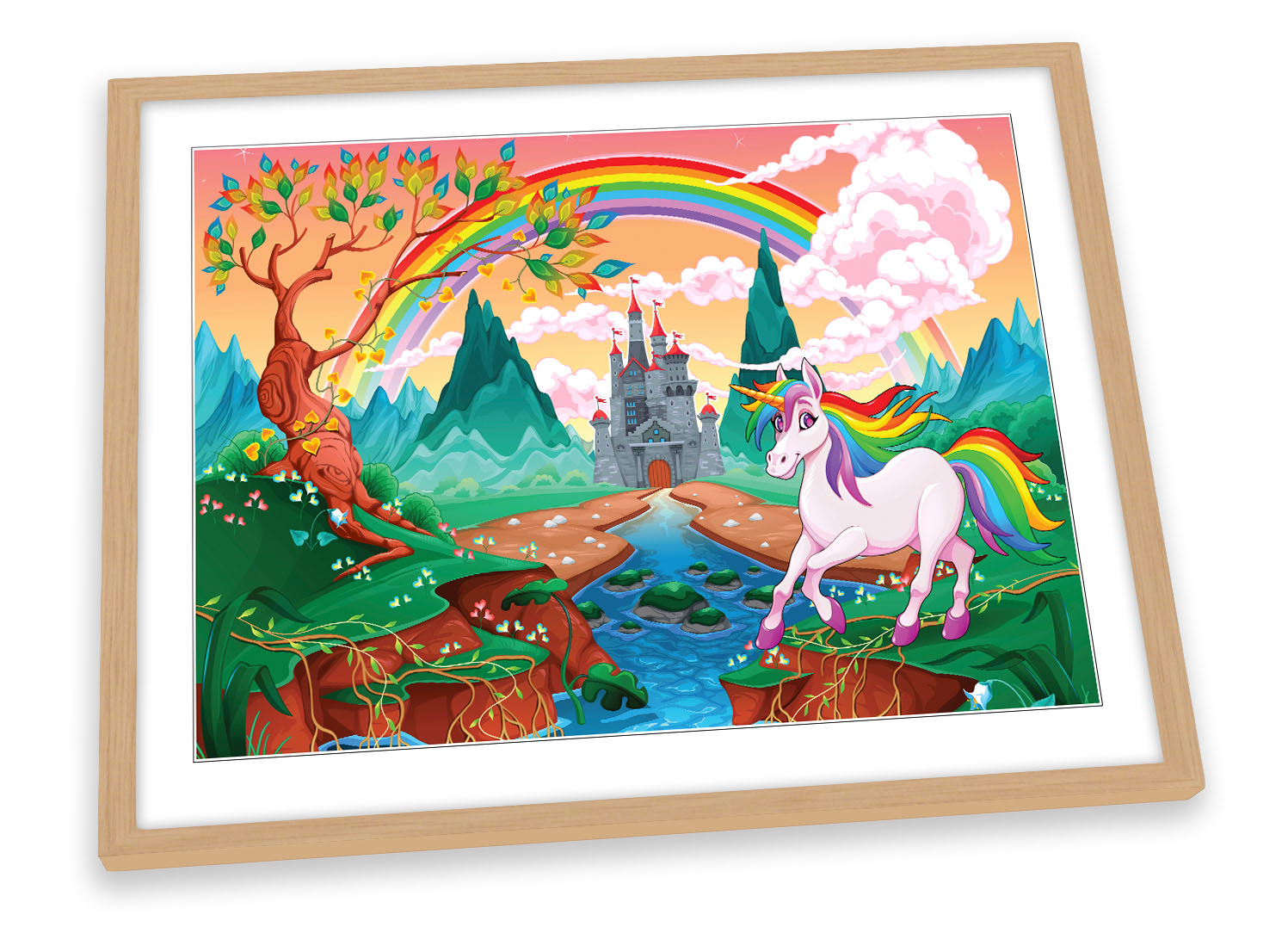 Unicorno Principessa Regno Arcobaleno STAMPA ARTISTICA CON CORNICE Quadro Poster Opera - Foto 3 di 5