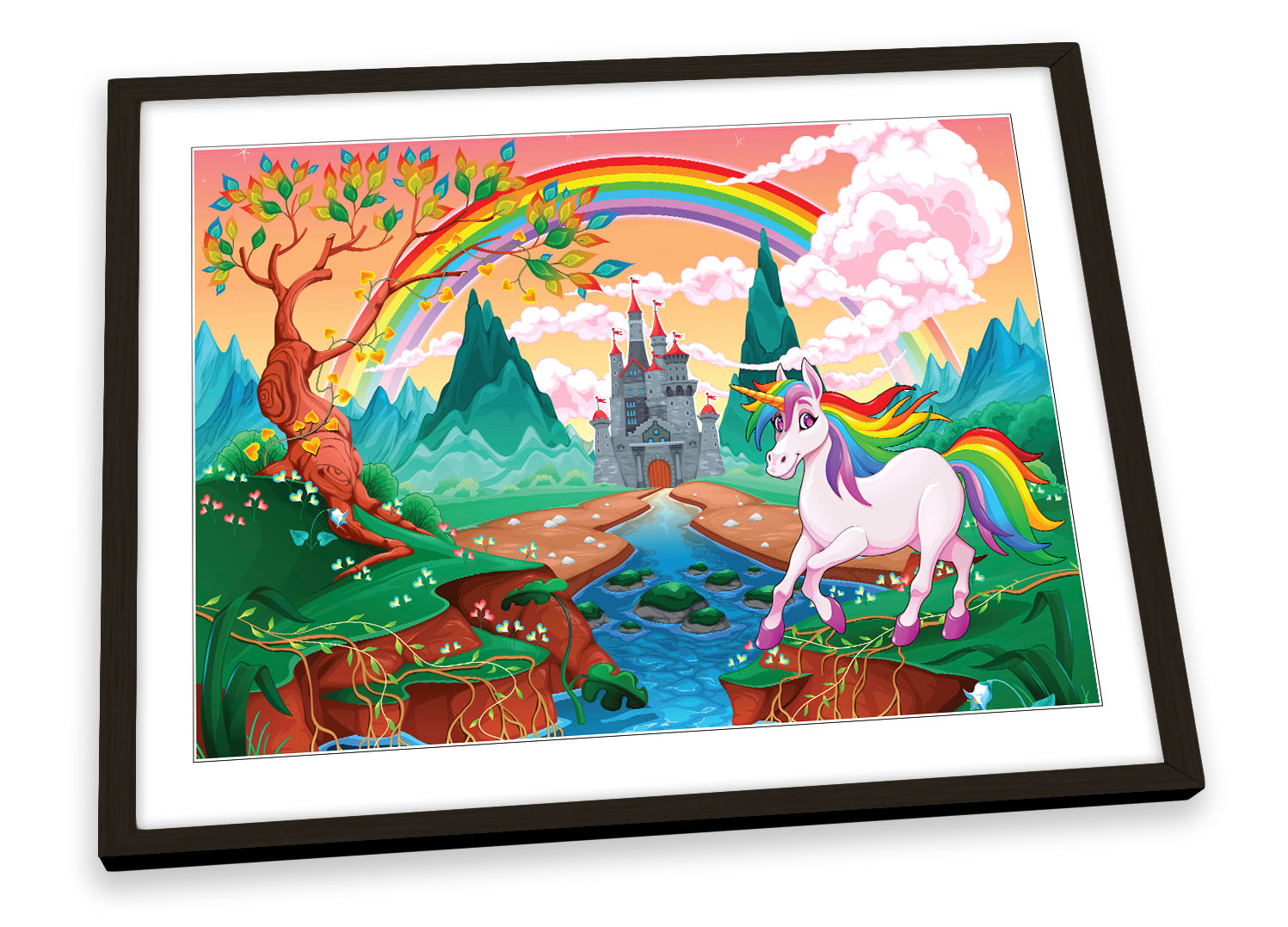 Unicorno Principessa Regno Arcobaleno STAMPA ARTISTICA CON CORNICE Quadro Poster Opera - Foto 2 di 5