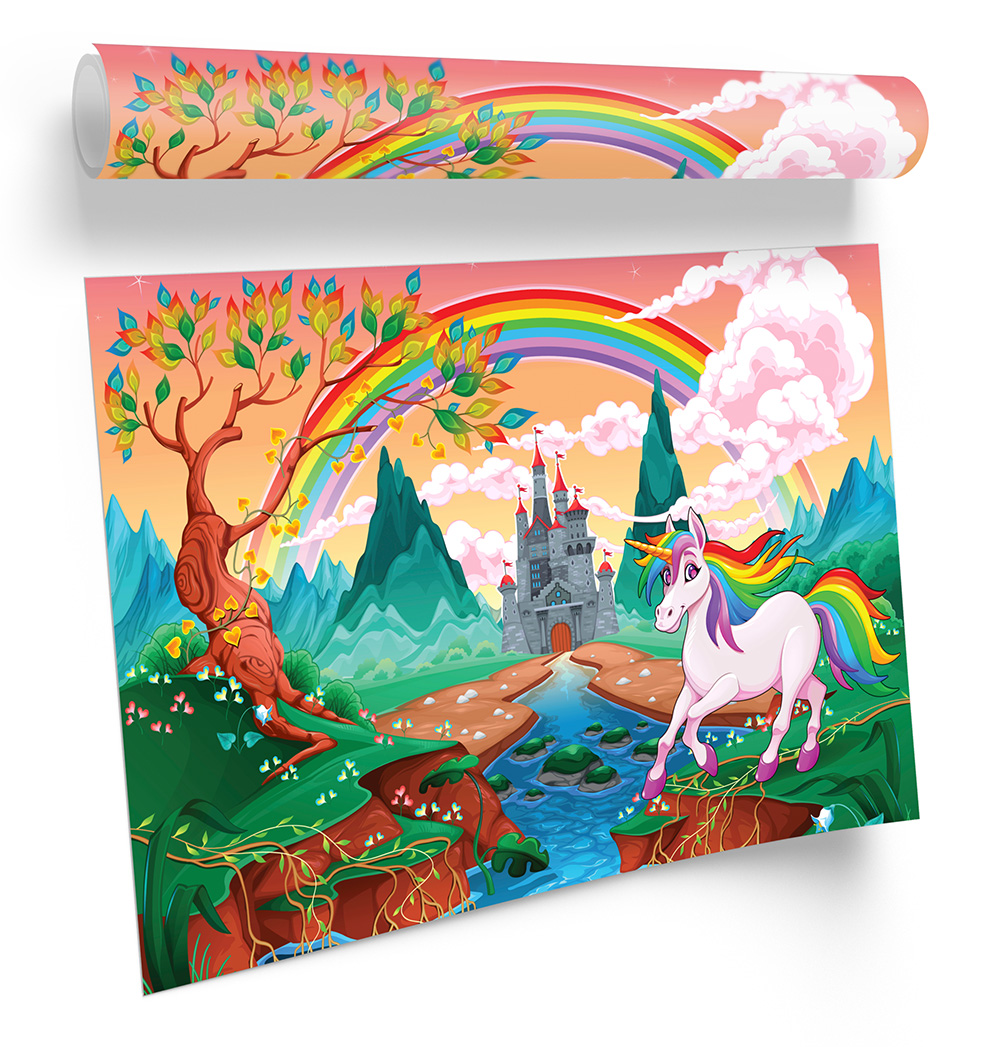 Unicorno Principessa Regno Arcobaleno STAMPA ARTISTICA CON CORNICE Quadro Poster Opera - Foto 5 di 5